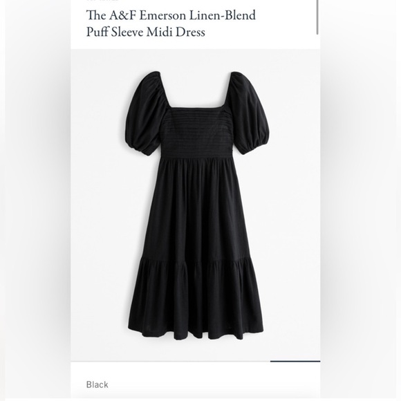 Abercrombie & Fitch Linen Blend Puff Sleeve Black Midi Dress Sz Medium - Picture 3 of 13